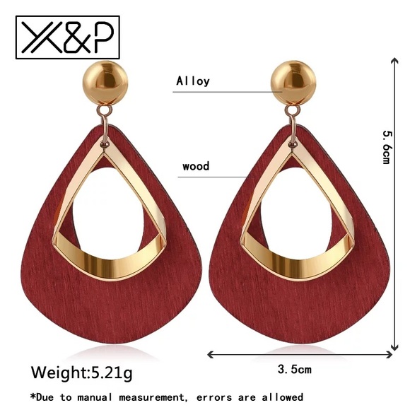 X&P Geometric Wood Drop Earrings for Women - Picture 2 of 2